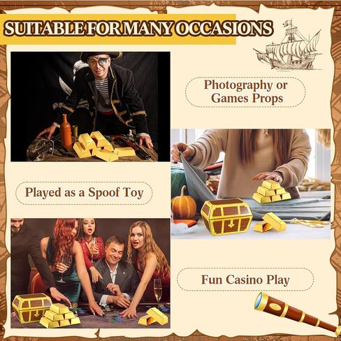 Honoson 13 Pcs Pirate Party Favor Boxes, 12 Foil Fake Gold Bars and 1 Pirate Chest Cardboard Box for Gold Party Decorations Casino Theme Parties Supplies Prizes Gift Box in Saudi Arabia