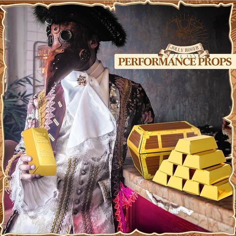 Honoson 13 Pcs Pirate Party Favor Boxes, 12 Foil Fake Gold Bars and 1 Pirate Chest Cardboard Box for Gold Party Decorations Casino Theme Parties Supplies Prizes Gift Box in Saudi Arabia