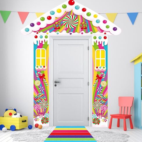 Namalu Candy House Door Banner Party Decorations 3 Candy Porch Banners with 30 Colorful PVC Candies Path Floor Stickers for Indoor Outdoor Holiday Scene Setup Sweet Birthday Theme Entryway Decor in Saudi Arabia