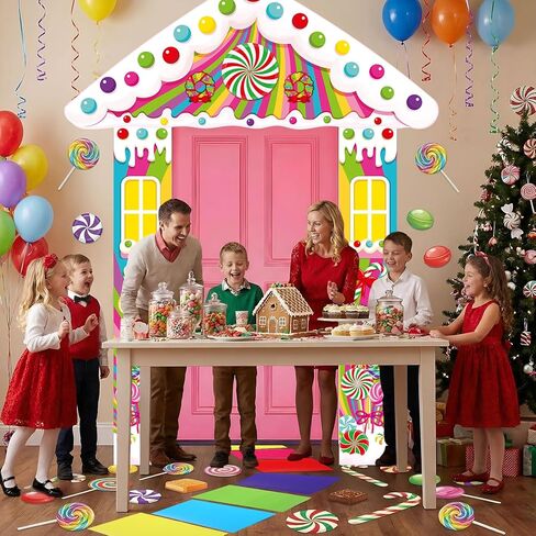 Namalu Candy House Door Banner Party Decorations 3 Candy Porch Banners with 30 Colorful PVC Candies Path Floor Stickers for Indoor Outdoor Holiday Scene Setup Sweet Birthday Theme Entryway Decor in Saudi Arabia