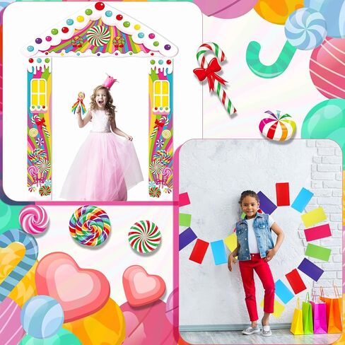 Namalu Candy House Door Banner Party Decorations 3 Candy Porch Banners with 30 Colorful PVC Candies Path Floor Stickers for Indoor Outdoor Holiday Scene Setup Sweet Birthday Theme Entryway Decor in Saudi Arabia