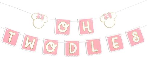 Oh Twodles Birthday Banner - Mouse 2nd Birthday Banner, Oh Twodles Happy 2nd Birthday Party Decorations Supplies Garland (Pink) in Kuwait