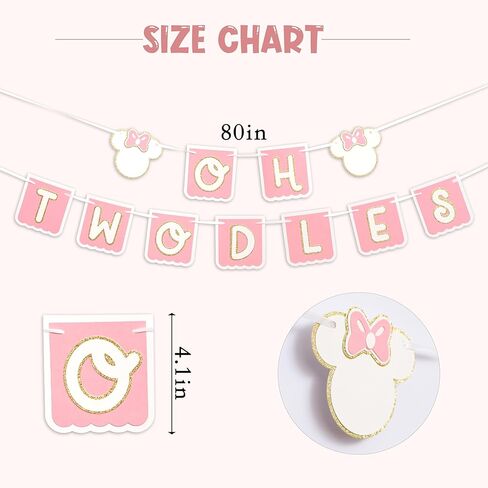 Oh Twodles Birthday Banner - Mouse 2nd Birthday Banner, Oh Twodles Happy 2nd Birthday Party Decorations Supplies Garland (Pink) in Kuwait