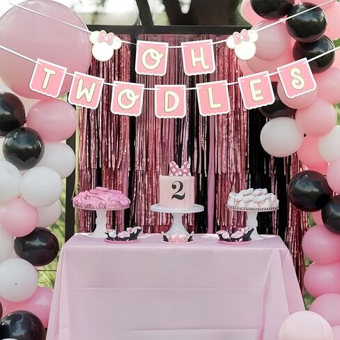 Oh Twodles Birthday Banner - Mouse 2nd Birthday Banner, Oh Twodles Happy 2nd Birthday Party Decorations Supplies Garland (Pink) in Kuwait