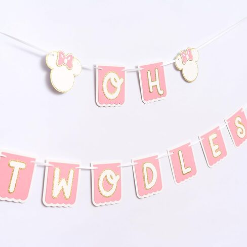 Oh Twodles Birthday Banner - Mouse 2nd Birthday Banner, Oh Twodles Happy 2nd Birthday Party Decorations Supplies Garland (Pink) in Kuwait