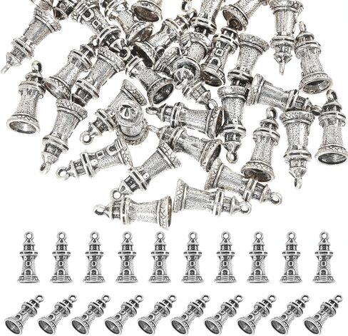 CHGCRAFT 40PCS Lighthouse Charm Alloy Tower Pendants Bulk Metal Lighthouse Pendant Charm Pendants for DIY Earrings Necklace Bracelet Making Jewelry Accessories in Saudi Arabia