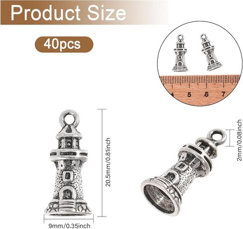 CHGCRAFT 40PCS Lighthouse Charm Alloy Tower Pendants Bulk Metal Lighthouse Pendant Charm Pendants for DIY Earrings Necklace Bracelet Making Jewelry Accessories in Saudi Arabia
