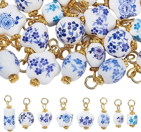 24Pcs Ceramic Blue Flower Charms 8 Style Floral Porcelain Pendants Handmade Ceramic Charms with Iron Findings for Jewelry Making DIY Crafts Vintage Beads in Saudi Arabia
