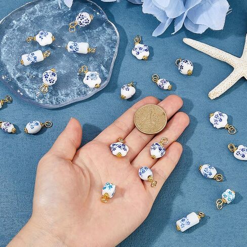 24Pcs Ceramic Blue Flower Charms 8 Style Floral Porcelain Pendants Handmade Ceramic Charms with Iron Findings for Jewelry Making DIY Crafts Vintage Beads in Saudi Arabia