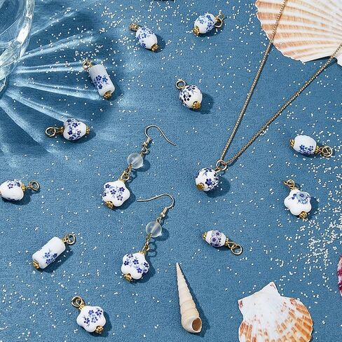 24Pcs Ceramic Blue Flower Charms 8 Style Floral Porcelain Pendants Handmade Ceramic Charms with Iron Findings for Jewelry Making DIY Crafts Vintage Beads in Saudi Arabia
