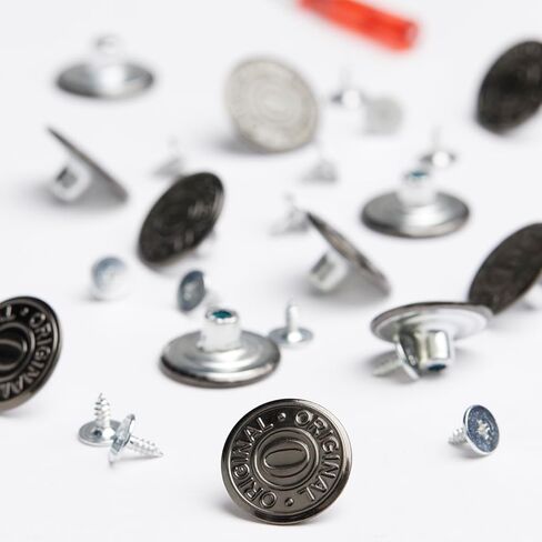20mm No Sewing Jeans Buttons Replacement Kit with Metal Base,12 Sets Nailess Removable Metal Buttons Replacement Repair Combo Thread Rivets and Screwdrivers(N9) in Saudi Arabia
