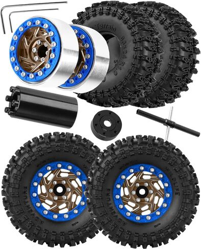 1.3 Dually Beadlock RC Wheel RC Tires for 1/24 1/18 SCX24 FCX24 TRX4M Ascent-18 RC Crawler,Aluminum 1.3" Wheel Hub Rim RC Truck Tires 4pcs w/Adjustable Offset 4PCS Titanium in Saudi Arabia