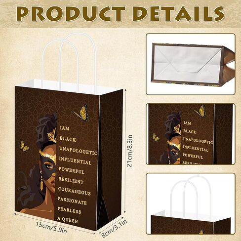 Kolldenn 24 Pcs African American Gift Bags for Women Paper African Purses Black History Bags with Handles Bulk for Commemoration Christmas Festival Party Goody Favors Juneteenth Freedom Day in Saudi Arabia
