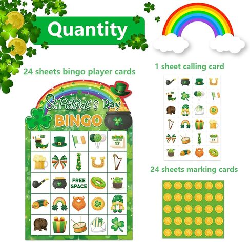 St Patrick's Day Bingo Cards 24 Players St. Patrick's Day Bingo Game for Kids Adults Festive Irish Themed Party Games Supplies Favors for Family School Classroom Game Activities in Saudi Arabia