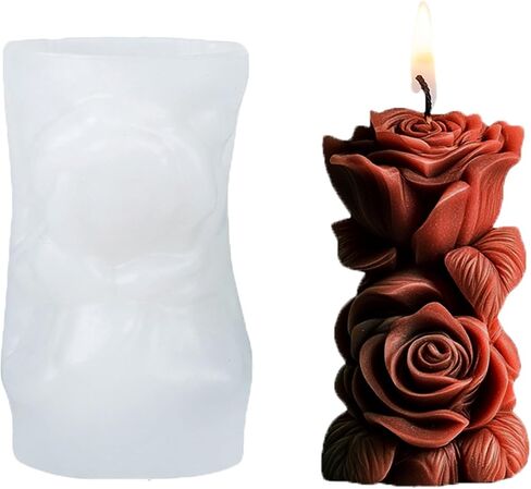 Rose Floral Column Candle Mold Silicone Rose Pillar Soap Mold for Valentines Anniversary Romantic Decorations Supplies in Saudi Arabia