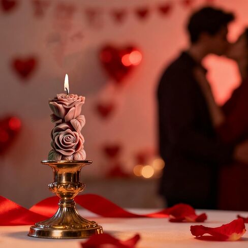 Rose Floral Column Candle Mold Silicone Rose Pillar Soap Mold for Valentines Anniversary Romantic Decorations Supplies in Saudi Arabia