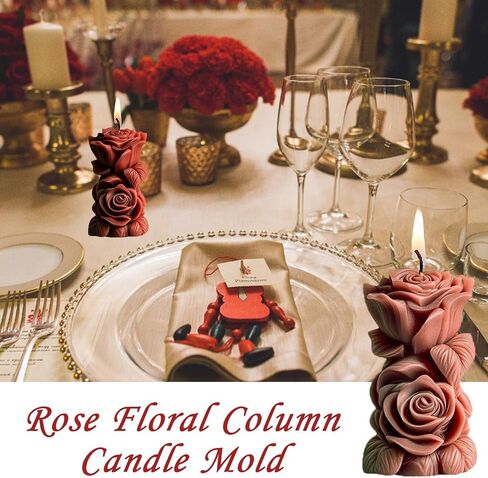 Rose Floral Column Candle Mold Silicone Rose Pillar Soap Mold for Valentines Anniversary Romantic Decorations Supplies in Saudi Arabia