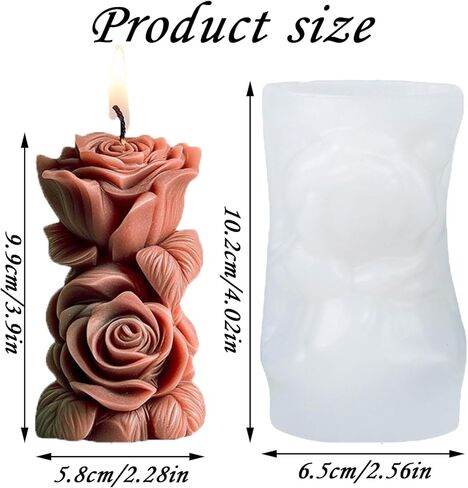 Rose Floral Column Candle Mold Silicone Rose Pillar Soap Mold for Valentines Anniversary Romantic Decorations Supplies in Saudi Arabia