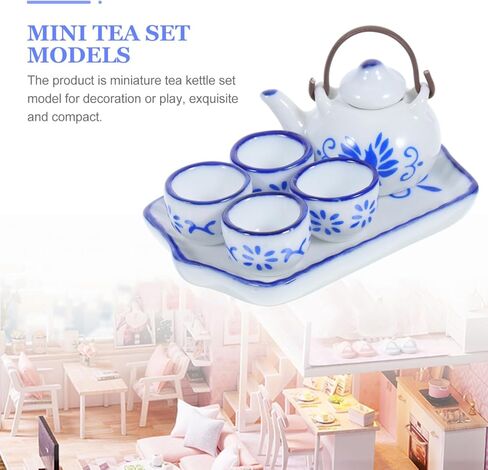 TOYANDONA طقم إبريق شاي مصغر بمقياس 1:12 طقم شاي سيراميك صيني مزخرف طقم شاي DIY زينة لديكور بيت الدمى المنزلي in Kuwait