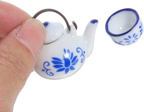 TOYANDONA طقم إبريق شاي مصغر بمقياس 1:12 طقم شاي سيراميك صيني مزخرف طقم شاي DIY زينة لديكور بيت الدمى المنزلي in Kuwait