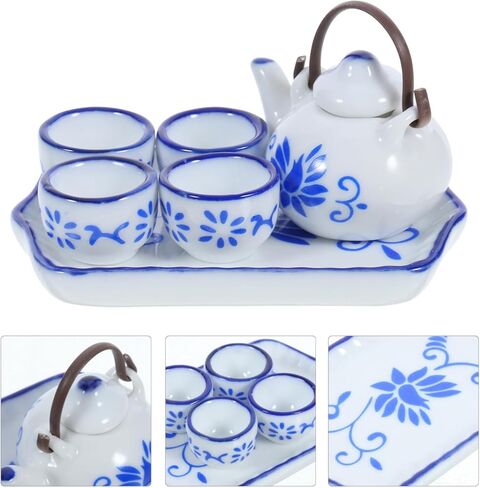 TOYANDONA طقم إبريق شاي مصغر بمقياس 1:12 طقم شاي سيراميك صيني مزخرف طقم شاي DIY زينة لديكور بيت الدمى المنزلي in Kuwait