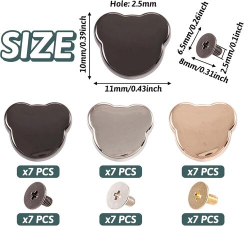Magibeads 21 Sets Bear Leather Rivets Kit Cute Alloy Purse Screws Back Buttons Decorative Rivets Tightener Metal Buckle Studs for Clothing Fabric Belt Leather Goods Crafting Purse Hardware in Saudi Arabia