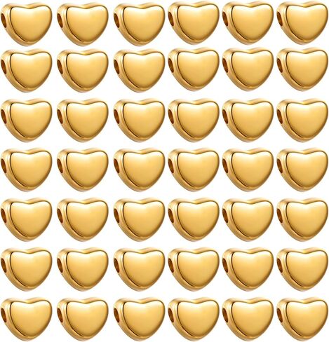 200 Pcs Heart Spacer Beads Small Hole Spacer Beads Love Charms Plastic Loose Bead Art Accessories for Making Bracelets Necklaces Earrings Jewelry Making DIY Handmade Crafts (Gold) in Saudi Arabia