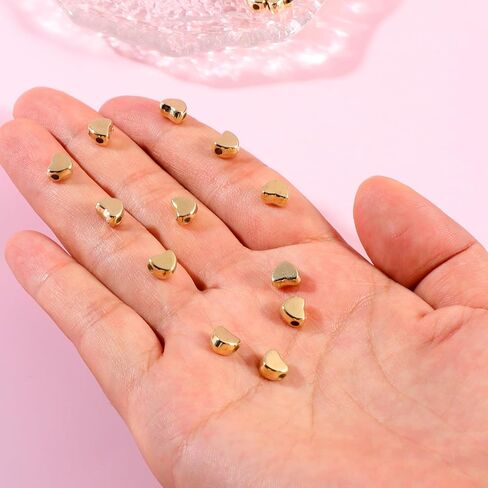 200 Pcs Heart Spacer Beads Small Hole Spacer Beads Love Charms Plastic Loose Bead Art Accessories for Making Bracelets Necklaces Earrings Jewelry Making DIY Handmade Crafts (Gold) in Saudi Arabia