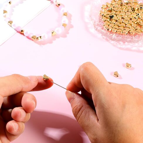 200 Pcs Heart Spacer Beads Small Hole Spacer Beads Love Charms Plastic Loose Bead Art Accessories for Making Bracelets Necklaces Earrings Jewelry Making DIY Handmade Crafts (Gold) in Saudi Arabia