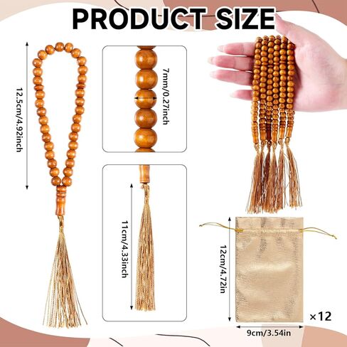 12 Pcs Beads Olive Wood Tasbih Prayer Beads Islam Muslim Prayer Ramadan Gifts Masbaha Muslim Eid al-Fitr Gifts Rosary Bulk for Dhikr Quran Misbaha Tespih in Saudi Arabia
