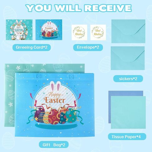 YANGTE 2-Pack 13" Large Easter Gift Bags with Tissue Paper, Reusable Non-Woven Bags with Handles for Kids' Egg Hunts and Party Supplies in Saudi Arabia