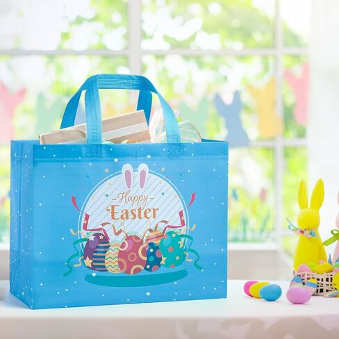 YANGTE 2-Pack 13" Large Easter Gift Bags with Tissue Paper, Reusable Non-Woven Bags with Handles for Kids' Egg Hunts and Party Supplies in Saudi Arabia