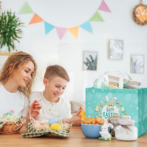 YANGTE 2-Pack 13" Large Easter Gift Bags with Tissue Paper, Reusable Non-Woven Bags with Handles for Kids' Egg Hunts and Party Supplies in Saudi Arabia