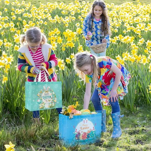 YANGTE 2-Pack 13" Large Easter Gift Bags with Tissue Paper, Reusable Non-Woven Bags with Handles for Kids' Egg Hunts and Party Supplies in Saudi Arabia