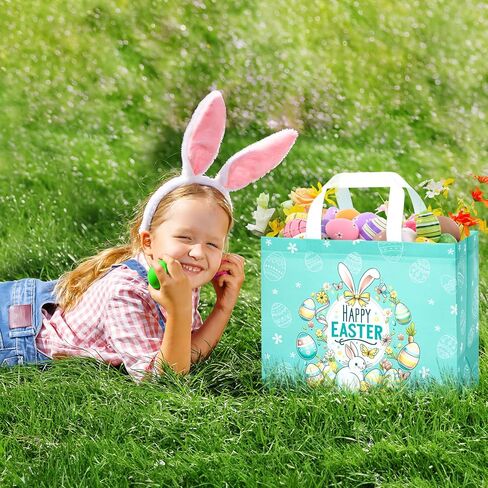 YANGTE 2-Pack 13" Large Easter Gift Bags with Tissue Paper, Reusable Non-Woven Bags with Handles for Kids' Egg Hunts and Party Supplies in Saudi Arabia