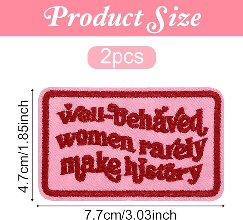 2Pcs Well Behaved Women Rarely Make History Patch, 3 Inch Iron/Sew on Embroidered Applique Patch for Clothes Backpacks Hats, Personalized Funny DIY Feminist Gifts for Mom Friends in Saudi Arabia