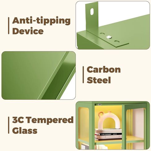 69" Glass Display Cabinet with Lock & 13-Color LED Lights, 5-Tier Locking Metal Cabinet with Adjustable Shelves, Secure Showcase for Collectibles, Action Figures, Trophies (Green) in Saudi Arabia