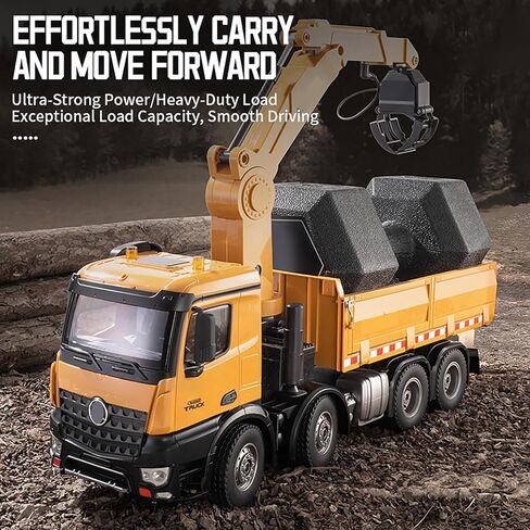 20-Inch 3 in 1 Remote Control Dump Truck Wood Grabber 26-Channels 1/14 Scale 6.6LBS Load Capacity RC Heavy Duty Metal Construction Vehicles Toy for 14y+ Beginners (8 Wheels) in Saudi Arabia
