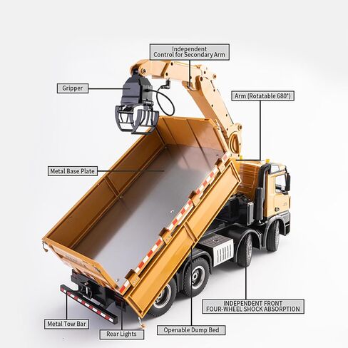 20-Inch 3 in 1 Remote Control Dump Truck Wood Grabber 26-Channels 1/14 Scale 6.6LBS Load Capacity RC Heavy Duty Metal Construction Vehicles Toy for 14y+ Beginners (8 Wheels) in Saudi Arabia