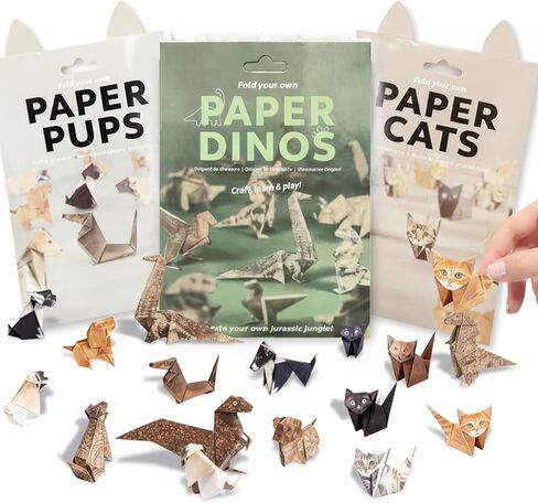 150 Sheets Origami Paper Kit, 3D Cat Dog Dinosaur Animals Paper Folding Craft Set - DIY Creative Art Activity for Adults & Adolescents, Educational Toys, Desk Decor Gift for Animal Lovers in Kuwait