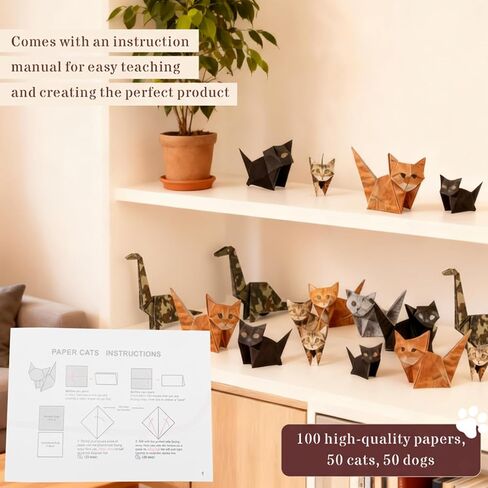 150 Sheets Origami Paper Kit, 3D Cat Dog Dinosaur Animals Paper Folding Craft Set - DIY Creative Art Activity for Adults & Adolescents, Educational Toys, Desk Decor Gift for Animal Lovers in Kuwait