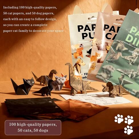 150 Sheets Origami Paper Kit, 3D Cat Dog Dinosaur Animals Paper Folding Craft Set - DIY Creative Art Activity for Adults & Adolescents, Educational Toys, Desk Decor Gift for Animal Lovers in Kuwait