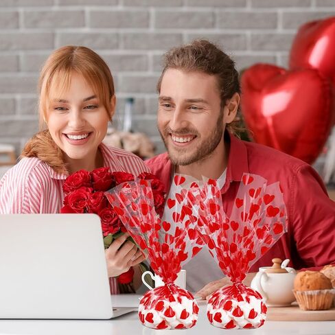jarThenaAMCS عيد الحب السيلوفان التفاف لفة سميكة وضوح الشمس التشيلو مع قلوب حمراء ورقة السيلوفان 100 قدم × 16 في 2.5 مل الحب القلب التشيلو ورق التغليف لسلة حفلة عيد ميلاد صالح in Saudi Arabia
