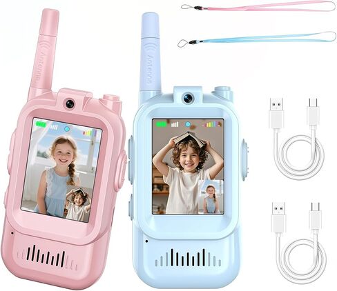 Video Walkie Talkies for Kids, Rechargeable Walkie Talkies for Kids, Long-Distance Transmission, Indoor and Outdoor Real-Time Video and Call, Gift for Boys and Girls Aged 3-12 (Blue and Pink) in Saudi Arabia