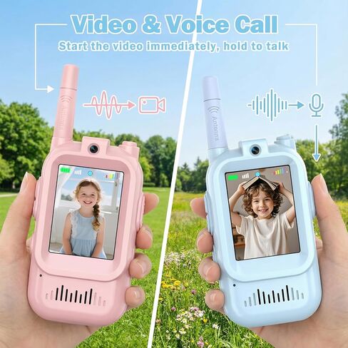 Video Walkie Talkies for Kids, Rechargeable Walkie Talkies for Kids, Long-Distance Transmission, Indoor and Outdoor Real-Time Video and Call, Gift for Boys and Girls Aged 3-12 (Blue and Pink) in Saudi Arabia