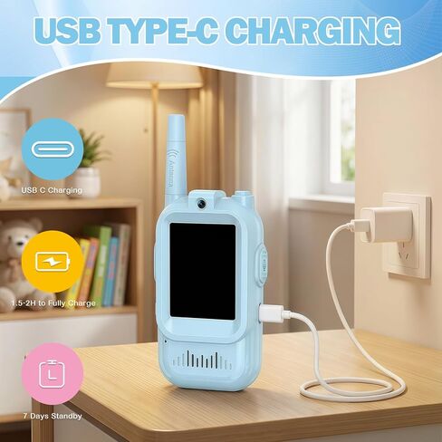 Video Walkie Talkies for Kids, Rechargeable Walkie Talkies for Kids, Long-Distance Transmission, Indoor and Outdoor Real-Time Video and Call, Gift for Boys and Girls Aged 3-12 (Blue and Pink) in Saudi Arabia