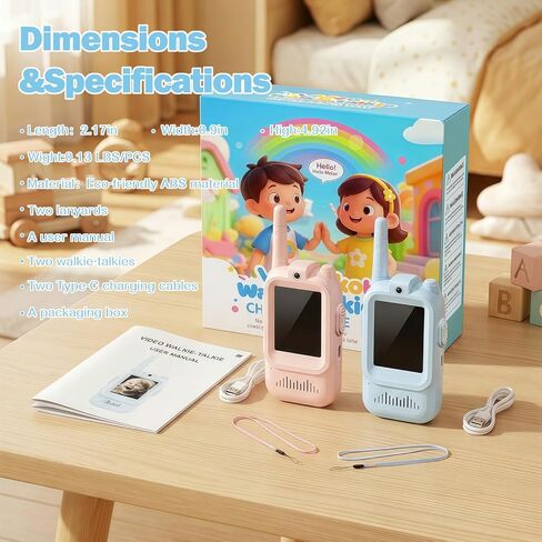 Video Walkie Talkies for Kids, Rechargeable Walkie Talkies for Kids, Long-Distance Transmission, Indoor and Outdoor Real-Time Video and Call, Gift for Boys and Girls Aged 3-12 (Blue and Pink) in Saudi Arabia