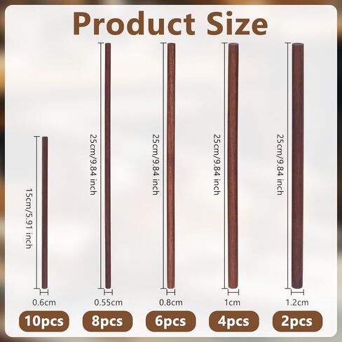 OLYCRAFT 30Pcs Walnut Dowel Rods 5.9/9.8 Inch Long Walnut Wood Sticks 5.5/6/8/10/12mm Unfinished Round Sticks Wooden Carving Blocks Wooden Sticks for Handmade Building Model DIY Craft Supplies in Saudi Arabia
