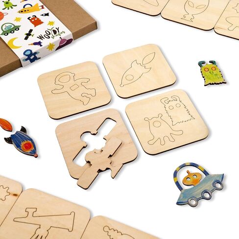 NAKLEO Wooden Stencils for Kids, Set of 20 Pcs 3.7x3.7" Fruits Vegetables, Montessori Children Templates Educational Toy Creative DIY Decoration Arts and Crafts Painting Paper Wood Fabric in Saudi Arabia