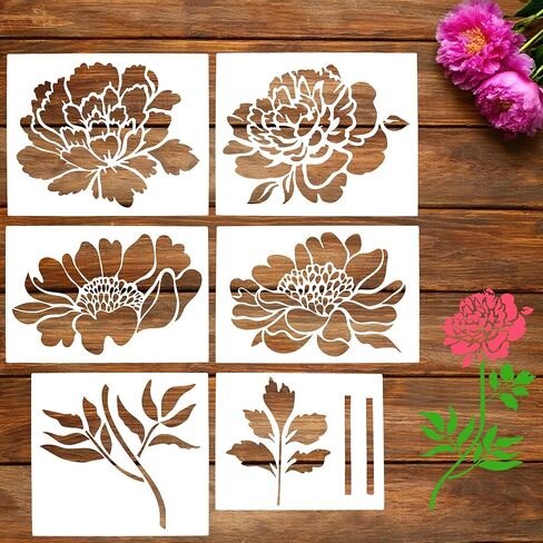 استنسل زهور كبير قابل لإعادة الاستخدام، استنسل حائط مقاس 12 × 14 بوصة لطلاء نمط كبير، مجموعات قوالب طلاء للخشب والأثاث وسياج الحديقة والجدار والأقمشة in Kuwait